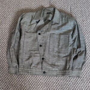 Vintage Linen Bomber Jacket Womens L Shoulder Pads Minimalist